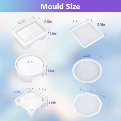 KISREL 18 Pieces Thicken Resin Coaster Molds, Upgrade Coaster Molds for Epoxy Resin, Coaster Resin Mold with Storage Box Mold for DIY Art Craft Cup Mats