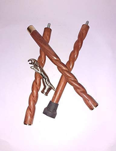 Brass Jaguar Head Handle Wooden Vintage Style Walking Cane