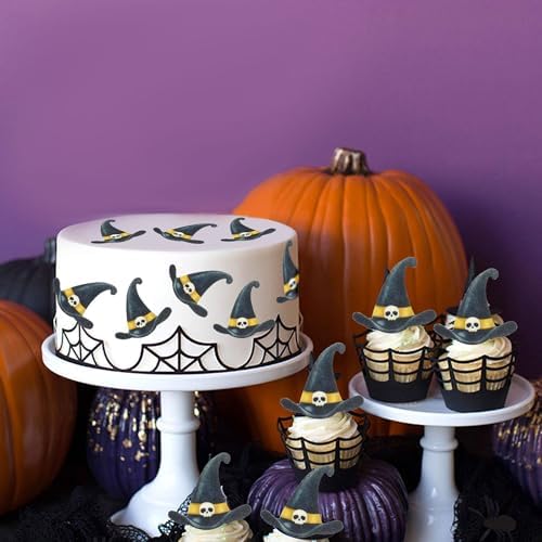40 Pack Edible Halloween Cupcake Toppers Edible Wizard hat Cupcake Topper Witch Hat Cake Decors Halloween Party Cake Supplies Decoration