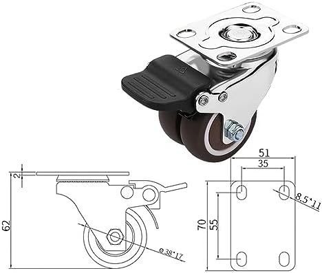 SBCC Universal Wheel Silent Wheel, Trolley Wheel with Brake, 1.5 Inch, 4 Casters (Color : B)