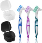 5PCS Denture Bath Case Cup Kit Denture Brush Kit Denture Cleaning Kit with 3 Denture Brush, 2 Denture Bath Case with Strainer Basket and Lid, Black and White