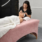 Pink Velvet Massage Table Sheet Cover – Stretchy Lash Bed & Massage Table Cover with Leg Cut-Out & Pocket – Fits 72–77” Tables – Spandex, Machine Washable