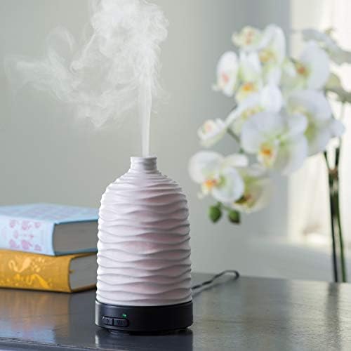 Airome Harmony Medium Porcelain Essential Oil Diffuser|100 mL Humidifying Ultrasonic Aromatherapy Diffuser 8 Colorful LED Lights, Intermittent & Continual Mist, Auto Shut-Off, White