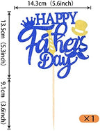 1 Pack Happy Father's Day Cake Topper Glitter Best Dad Cake Pick Super Dad Tie Hat Moustache Cake Decoration for Happy Father's day Theme Men Birthday Party Supplies Blue