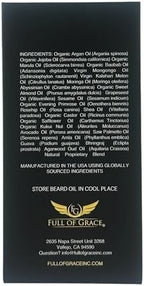 FULL OF GRACE Premium Beard Oil, Organic And Natural, With 22 Ingredients Including Argan, Jojoba, Abyssinian To Condition, Hydrate Beard And Moisturize Facial Skin- Oud, Vanilla Caviar & Amber | 30ml