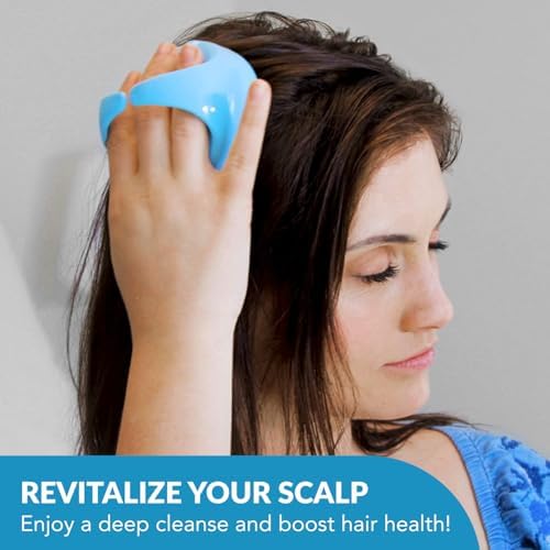 Flathead Products Hair Scalp Massager and Shampoo Brush for Shower Dandruff Removal - Wet and Dry - Encourages Growth - Includes 2 Massage Removal Heads