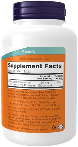 NOW Foods Supplements, Potassium Gluconate 99mg, Easier to Swallow, Essential Mineral*, 250 Tablets