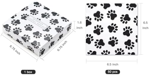 WRAPAHOLIC 50Pcs Paw Print Napkins - 3 Ply Adorable Dog or Cat Party Disposable Paper Luncheon Napkin for Puppy Party Supplies Tableware - 6.5 x 6.5 In