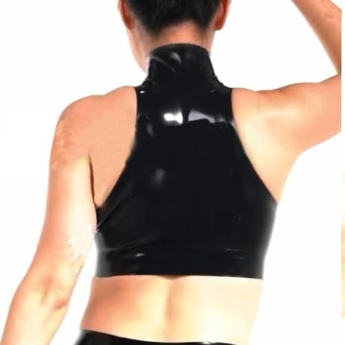 Women's Latex Camisole with Front Zipper,Handmade Natural Rubber Latex Turtleneck T-Shirt,for Novelty Club Wear