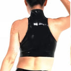Women's Latex Camisole with Front Zipper,Handmade Natural Rubber Latex Turtleneck T-Shirt,for Novelty Club Wear