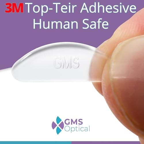 GMS Optical Adhesive Silicone Nose Pads for Glasses |1.3mm Ultra-Thin, 18mm Large | Non Slip Glasses Grips for, Sunglasses and Eyewear w/Super Sticky Backing, Eyeglass Accessories (5 Pairs, Clear)