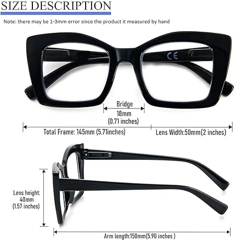 REAVEE Oversized Square Reading Glasses for Women, Blue Light Blocking Large Frame Computer Readers Spring Hinge