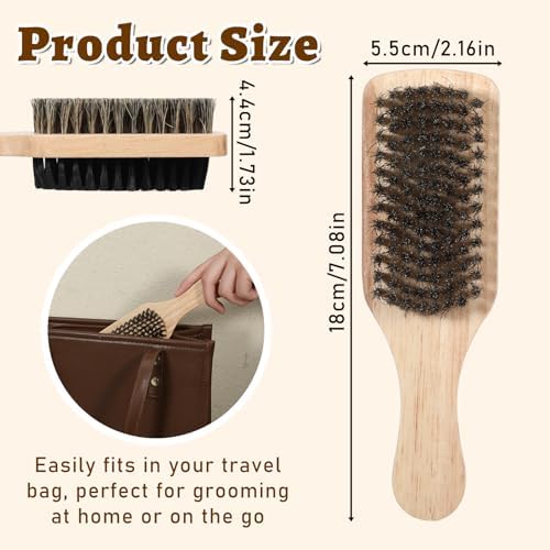 Double Sided Brush for Men, Double Sided Beard Brush with Rubber Wood Handle Lmitation Bristle Firm and Soft Sides Men Hair Brushes Hair Beand Grooming Tool for Thick Coarse