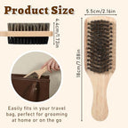 Double Sided Brush for Men, Double Sided Beard Brush with Rubber Wood Handle Lmitation Bristle Firm and Soft Sides Men Hair Brushes Hair Beand Grooming Tool for Thick Coarse