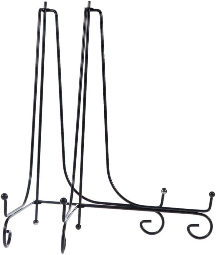 STOBAZA 2pcs Black Wrought Iron Plate Display Stand Decorative Dish Rack for Home for Showcasing Plates Photos and Crafts Desktop