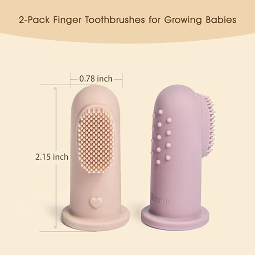 Moonkie Baby Toothbrush Finger Toothbrush Oral Cleaner Kit for 3 Months +, 2 Pcs (Warm Taupe/Ivory)