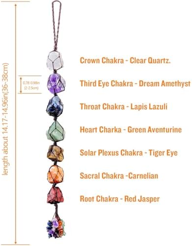 Runyangshi Large 7 Chakra Raw Crystal Hanging Ornament - 30-40cm Handmade with Natural Stones for Home, Window, Feng Shui, Meditation, Yoga & Energy Healing