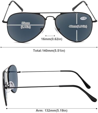 Aviator Reading Sunglasses Men Women Classic Style Full Lens UV400 Protection Outdoor Sun Reading Glasses