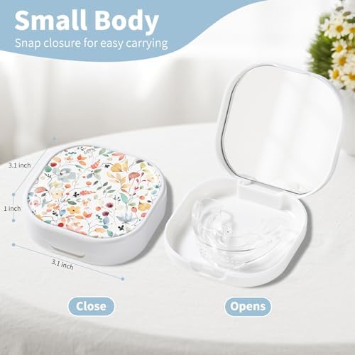 Retainer Case, Denture Case Night Guard Mouth Guard Compatible with Invisalign，With Mirror and Ventilation Holes，Colorful Bohemian Leaves