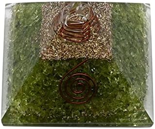 Orgone Pyramid with Peridot Crystal and Healing Coil Quartz Point - Natural Healing Stones Orgonite Energy Generator for Yoga Meditation