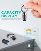 TISUR Small Pill Keychain Container, Mini Portable Titanium Keychain Pill Holder, Pocket Travel Bottle Metal Purse Box Case Black (Tiny Black-0.39inch)