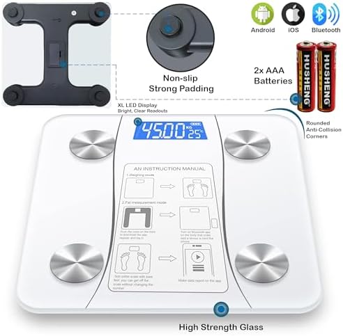 Smart Scale for Body Weight, Digital Bathroom Weighing Scale with Smart Sync App, BMI, Body Fat, Muscle Mass, Accurate Bluetooth Home User Health Equipment (White)