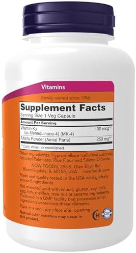 NOW Foods Supplements, Vitamin K-2 100 mcg, Menaquinone-4 (MK-4), Supports Bone Health*, 250 Veg Capsules