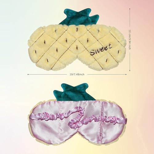Cute Pineapple Eye Mask, Soft Fluffy Plush Blindfold Funny Novelty Fruits Sleeping Mask Eye Cover Shade for Kids Girls Boys Women Men Night Nap Travel Meditation (Yellow, Pineapple)