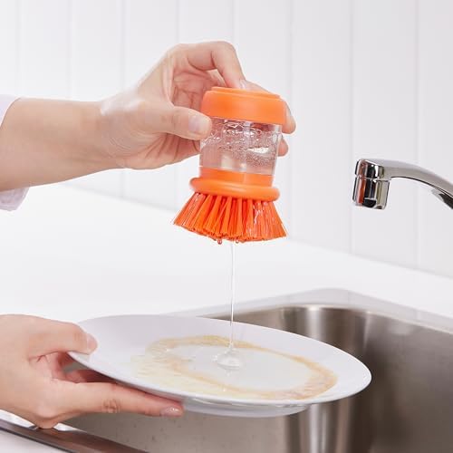 VIDEVECKMAL dish-washing brush with dispenser, bright orange