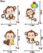32Pcs Monkey Cupcake Toppers -Monkey Cupcake Decorations fit for Girls Boys Cake Decoration,animal theme Birthday Party Supplies