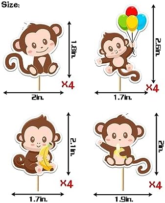 32Pcs Monkey Cupcake Toppers -Monkey Cupcake Decorations fit for Girls Boys Cake Decoration,animal theme Birthday Party Supplies