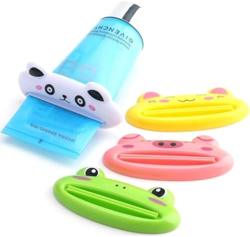Cartoon Animal Plastic Frog Cat Panda Pig Shaped Toothpaste Cream Squeezers - Pack of 4