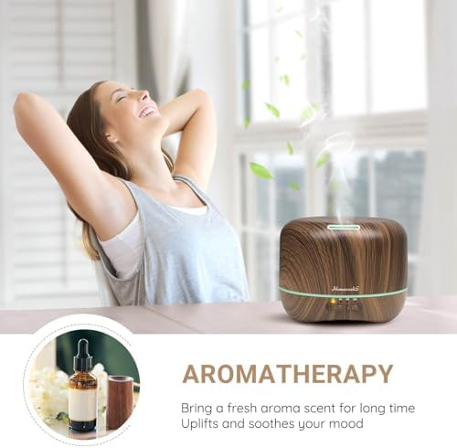 Aromatherapy Essential Oil Diffuser for Room: Air Humidifier Aroma Scent Cool Mist Diffuser Colorful Lights Wood Cute Small Large Waterless Auto Off Ultrasonic Diffusers for Home Bedroom (300ml)