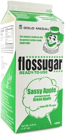 Generic Sassy Apple (Apple) - Floss sugar Flavor Cotton Candy 3.25 lb - 1 Carton 52 oz - 1/2 Gallon