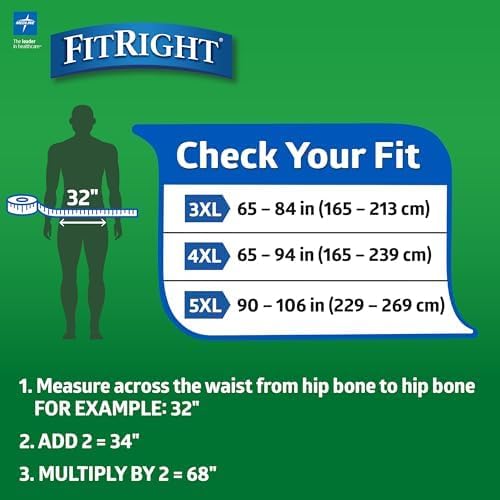 FitRight Bariatric Adult Diapers, Ultra Heavy Absorbency, 3XL (Waist Size 65in-84in), 12 Count, Disposable Incontinence Briefs for Men and Women, Moisture-Wicking, Leak Protection,