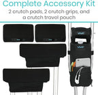 Vive Crutch Pads, Bag, & Hand Grips (5 PCS) - Crutches for Adults Armpit Padding, Hand Grips, Accessories Pouch - Soft Tips Medical Padded Handles for Kids, Men, Women - Lightweight