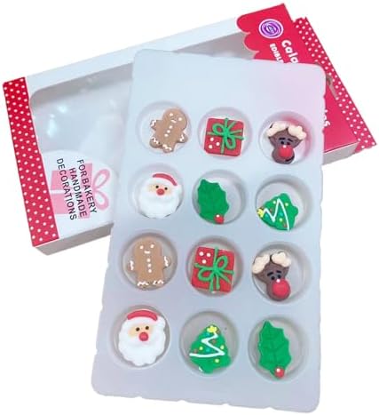 Sentovac 12 Pcs Christmas Icing Decoration Santa Claus Christmas Tree Christmas Leaf Gingerbread Man Deer head Gifts Mix Candy Dessert Edible For Cookie Cake Cupcake Topper Icing Decoration Supplies