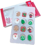 Sentovac 12 Pcs Christmas Icing Decoration Santa Claus Christmas Tree Christmas Leaf Gingerbread Man Deer head Gifts Mix Candy Dessert Edible For Cookie Cake Cupcake Topper Icing Decoration Supplies
