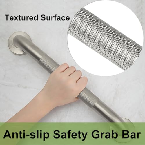 16 Inch Shower Grab Bars for Seniors, 2 Pack Brushed Nickel Stainless Steel ADA Grab Bars with 1.25'' Diameter Anti-Slip Textured Surface, Shower Safety Hand Rails for Elderly Handicapped