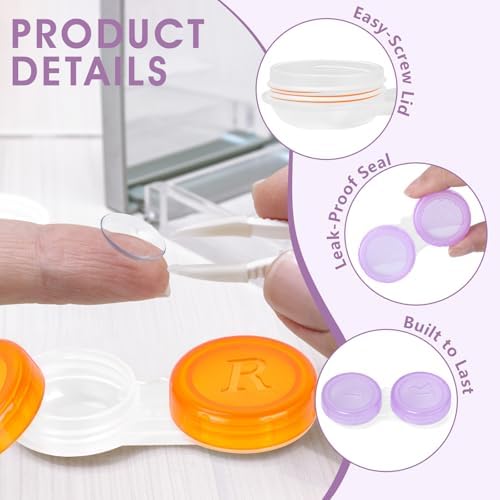 180 Pack Contact Lens Cases Bulk, Transparent Cute Contact Lens Case for Home & Travel, 6 Color (180)