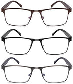 3-Pack Reading Glasses for Men Blue Light Filtering Full Frame Metal Readers Anti Uv/Eye Strain/Glare