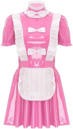 Women's Patent Leather Wetlook Anime Cosplay French Apron Maid Fancy Dress Tutu Costume