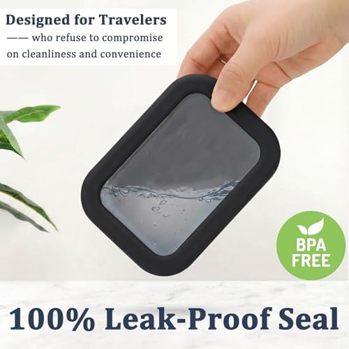 HighHerz Leak Proof Silicone Travel Soap Case with Draining Tray - Bar Soap Holder for Travel, Gym & Camping - Mess-Free Portable Soap Container for Carry-on Bags (Black)