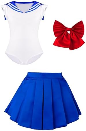 Sailor Anime Outfit School Uniform Onesie Romper With Pleated Skirt Cosplay Costume For Women Girls