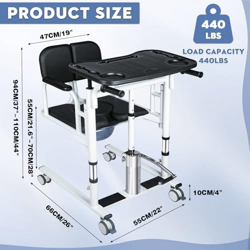 Patient Lift Transfer Chair for Elderly and Home, Portable Adjustable Height Lift Nursing Wheelchair 180° Split PU Leather and Thickened Sponge Seat, 440lbs, 4 in1 Footrest Hydraulic Lift Chair