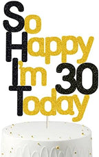 So Happy I'm 30 Today! Birthday Cake Toppers-Black Glitter, Thirty Cake Topper, 30 cake topper, 30th birthday decorations,30th Birthday Cake Topper, 30 Decorations for Cake