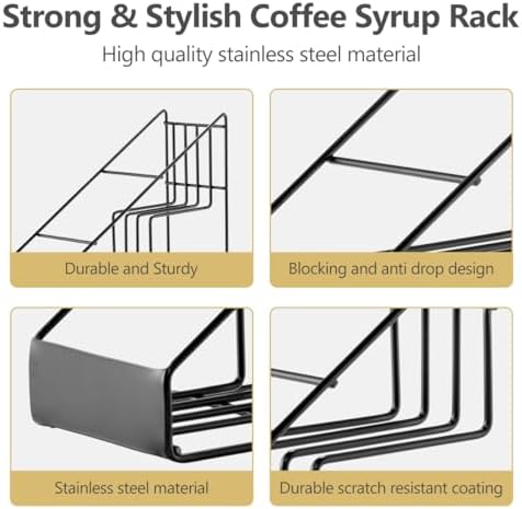 kimilus Coffee Syrup Rack for Coffee Bar Accessories, Fits with Torani and Monin Syrup, Coffee Bar Organizer Holds 4 Bottles