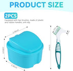 KISEER 2 Pack Denture Bath Case Cup Box Holder Storage Container with Denture Cleaner Brush Strainer Basket for Travel Cleaning (Light Blue and Blue)