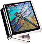 Travel Pill Organizer Small Pill Case for Purse Essentials 7 Days Cute Pill Box with Mirror Portable Pill Box for Pocket or Purse Pill Containe Travel Gifts (Art Dragonfly Stained Glass)
