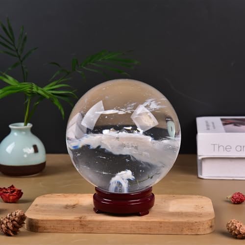 JIC Gem Large Smelting White Quartz Sphere Ball Artificial Healing Crystal Stone Decorative Ball with Stand Reiki Chakra Meditation Gift 4.33-4.72 Inch
